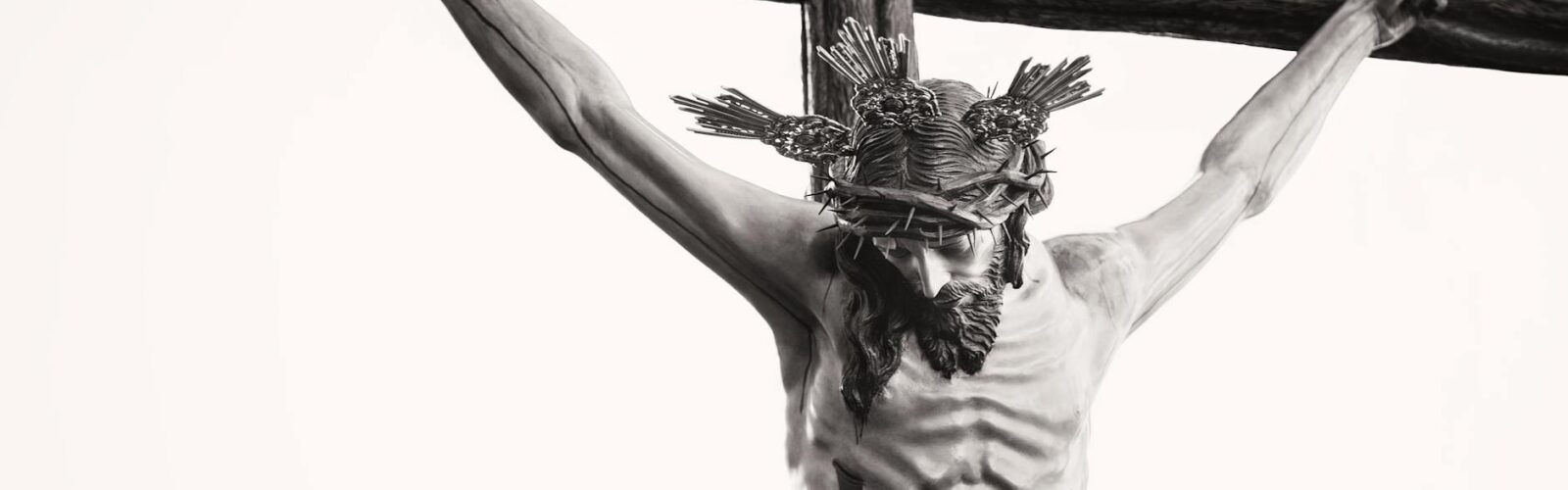 grayscale photo of the crucifix