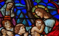 stained glass window with religious theme