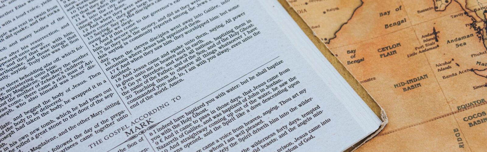 bible and vintage map of the indian ocean